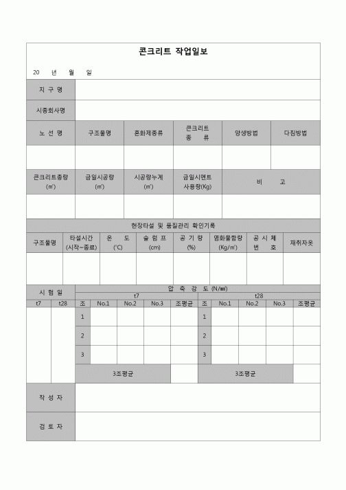 (공사관리)작업일보(콘크리트)