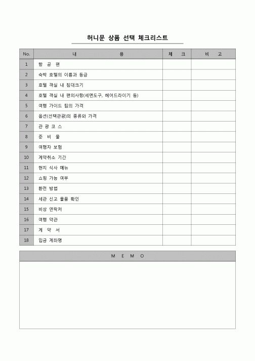 (경조사)  허니문 상품 선택 체크리스트